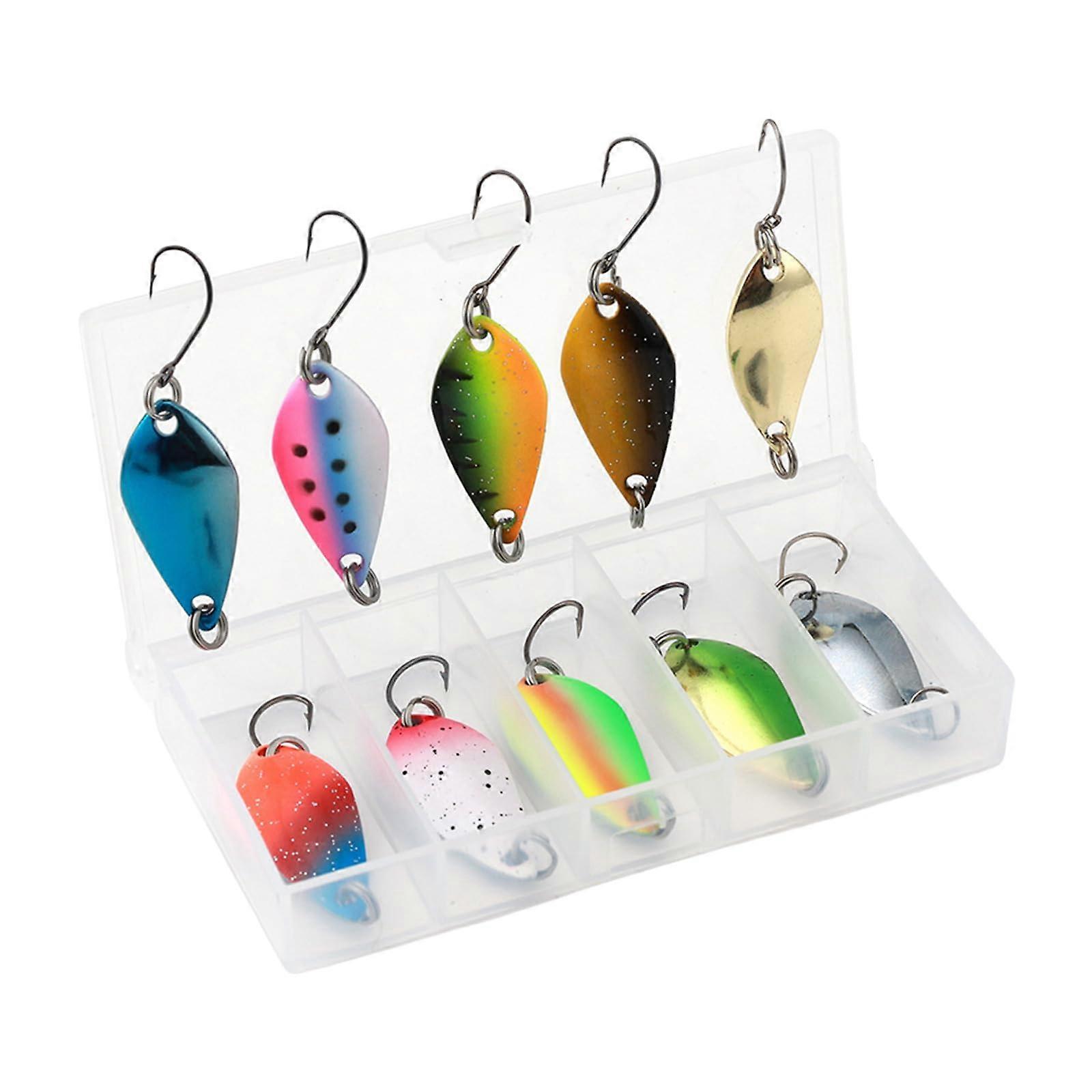 Fishing Lures 10Piece Metal Spoons Set With Sequins, Hard Body Lures, Single Hook