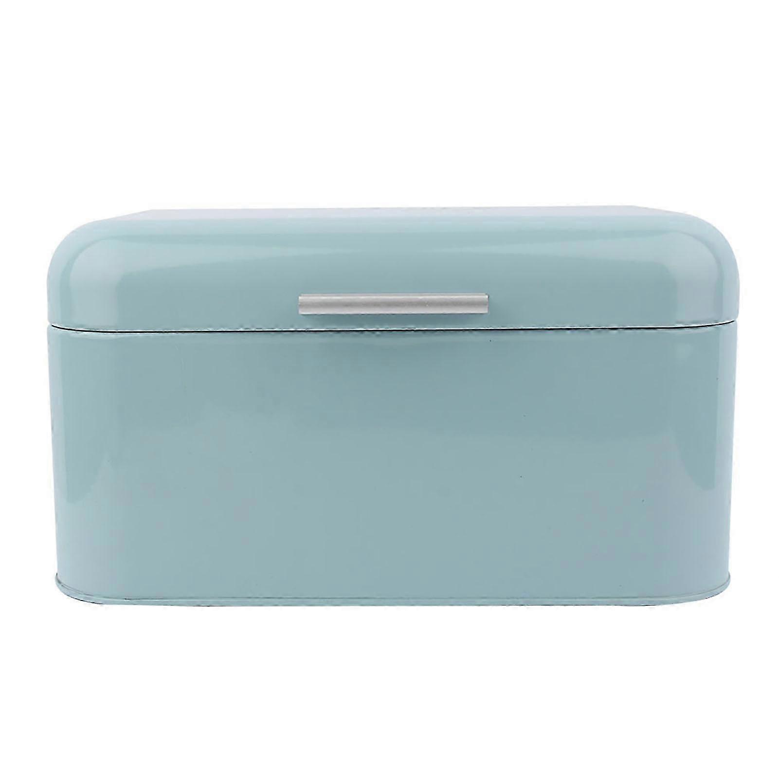 Solid Color Retro Metal Bread Bin Box Large Capacity Kitchen Storage Container (Blue)