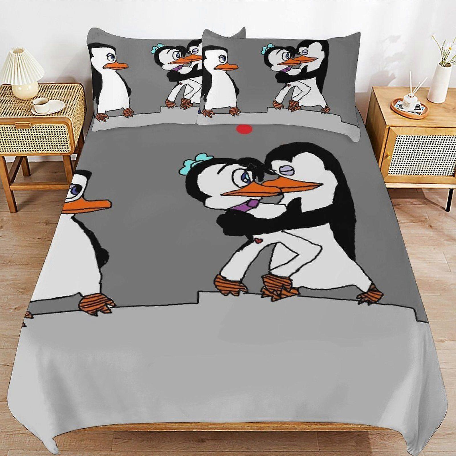 E27 The Penguins of Madagascar Premium Fabric Design Soft Feel Easy Zipper Closure Durable Duvet Cover Sets for Restful Nights F27