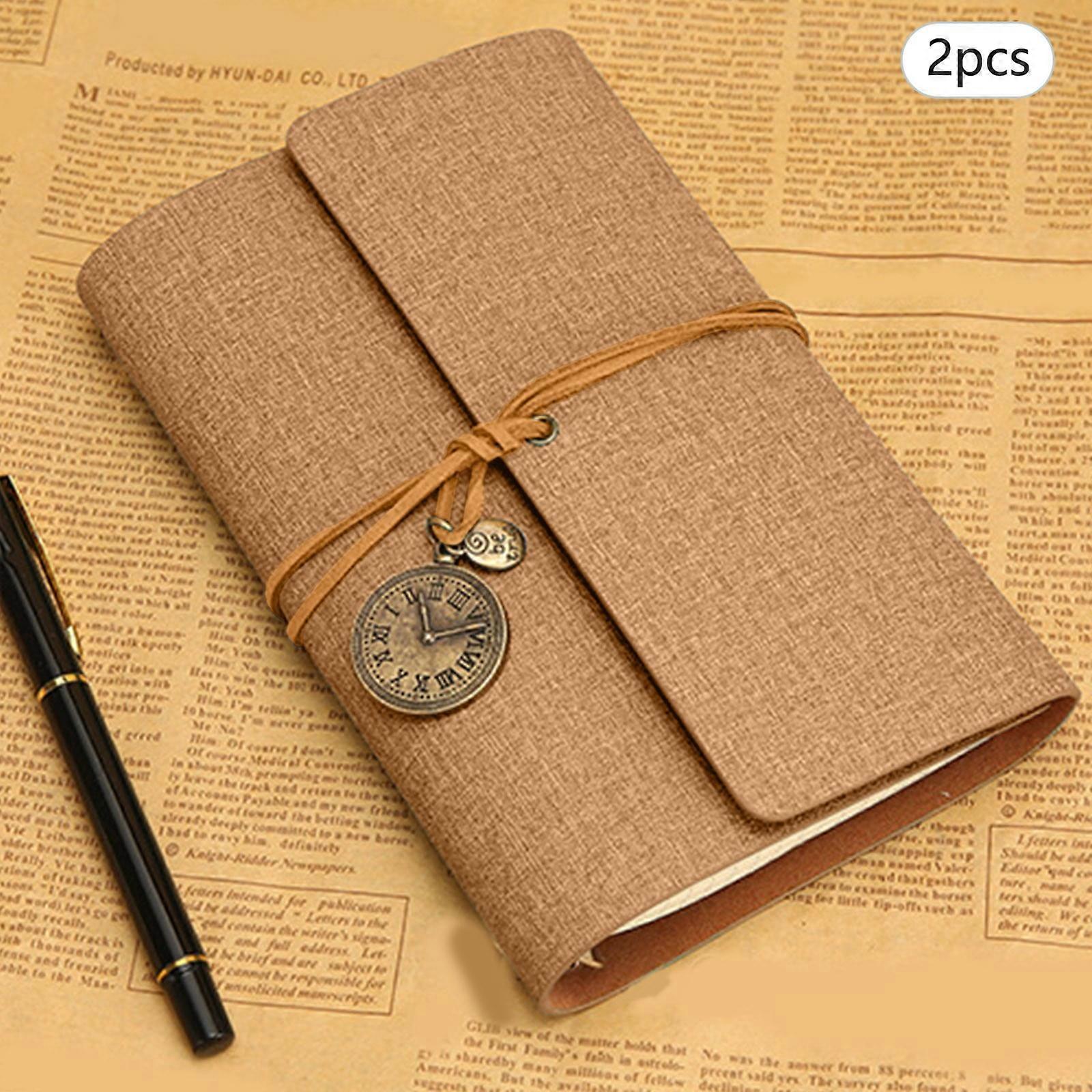 2PCS A6 Loose Leaf Vintage Style Binding Creative Ledger Diary Notebook Notebook Leather Notepad Small Notebook