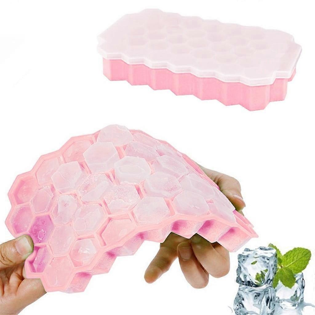 Begine|Ice Cube Mold Clearance, Faveolate Shape Ice-Cube Maker Ice Tray Ice-Cube Mold Storage Containers, Pink, 1 Ice Tray with Lid