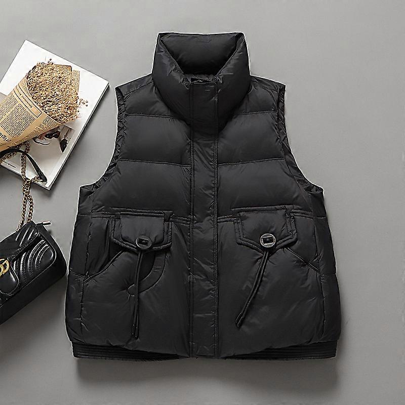 Lightweight down vest for women, short style, 2025 autumn new style, white duck down, stand collar, stylish and unique outerwear.