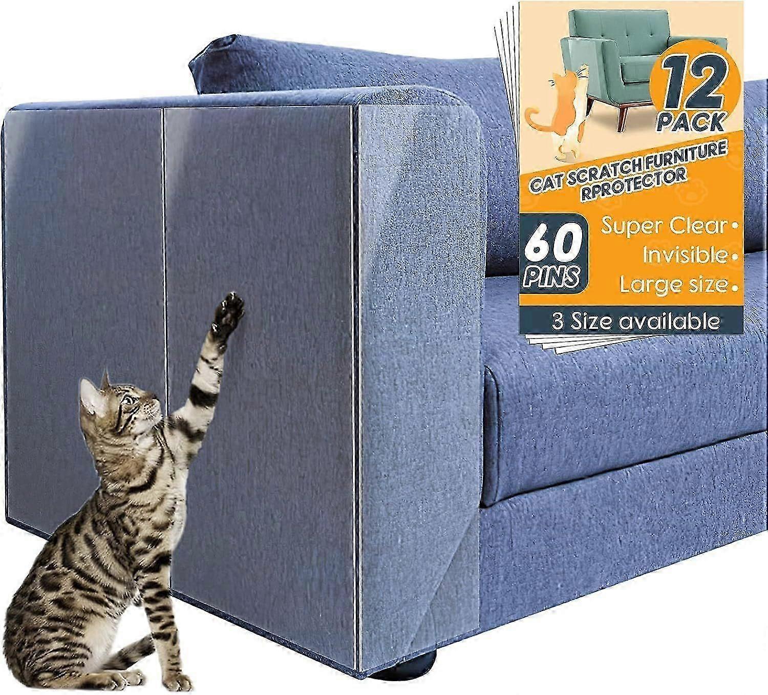 12 Pack Cat Scratching Protection, 17" x 12" Cat Scratch Furniture Protector Invisible, Waterproof Couch Protector from Cat Claws, Anti Cat Scratch De