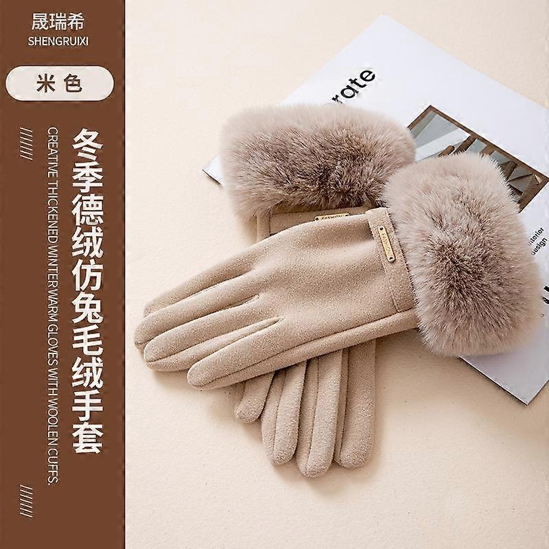 1PAIR gloves women's plush thickened cute windproof plush German plush imitation rabbit plush thick gloves riding warm open