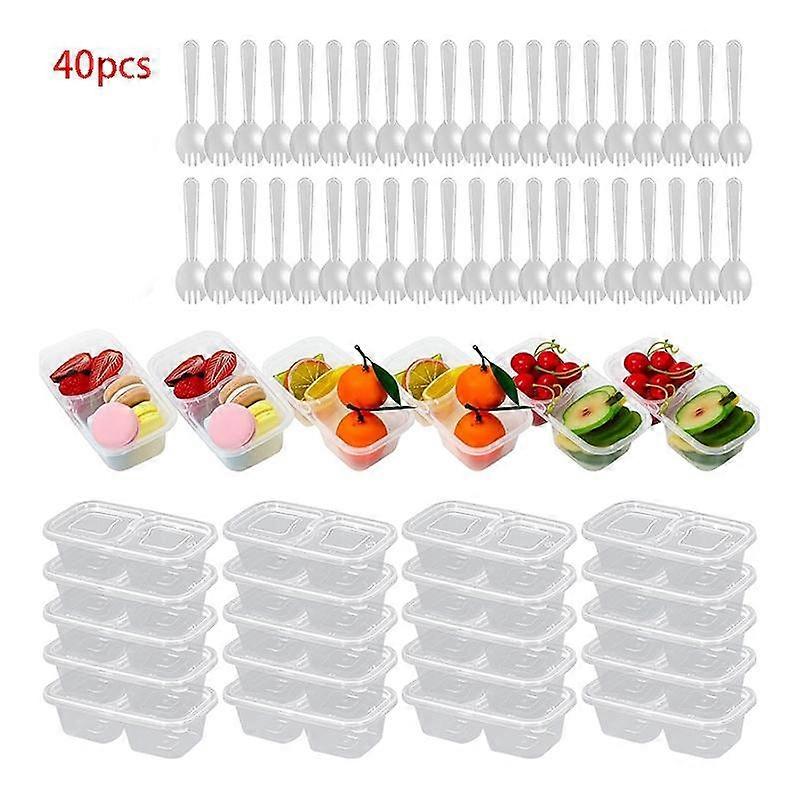 20-Piece Set 40-Piece Set with Lid and Spoon Reusable Snack Containers Thickened Leak-Proof Condiment Containers Double-Layer Compartment Su