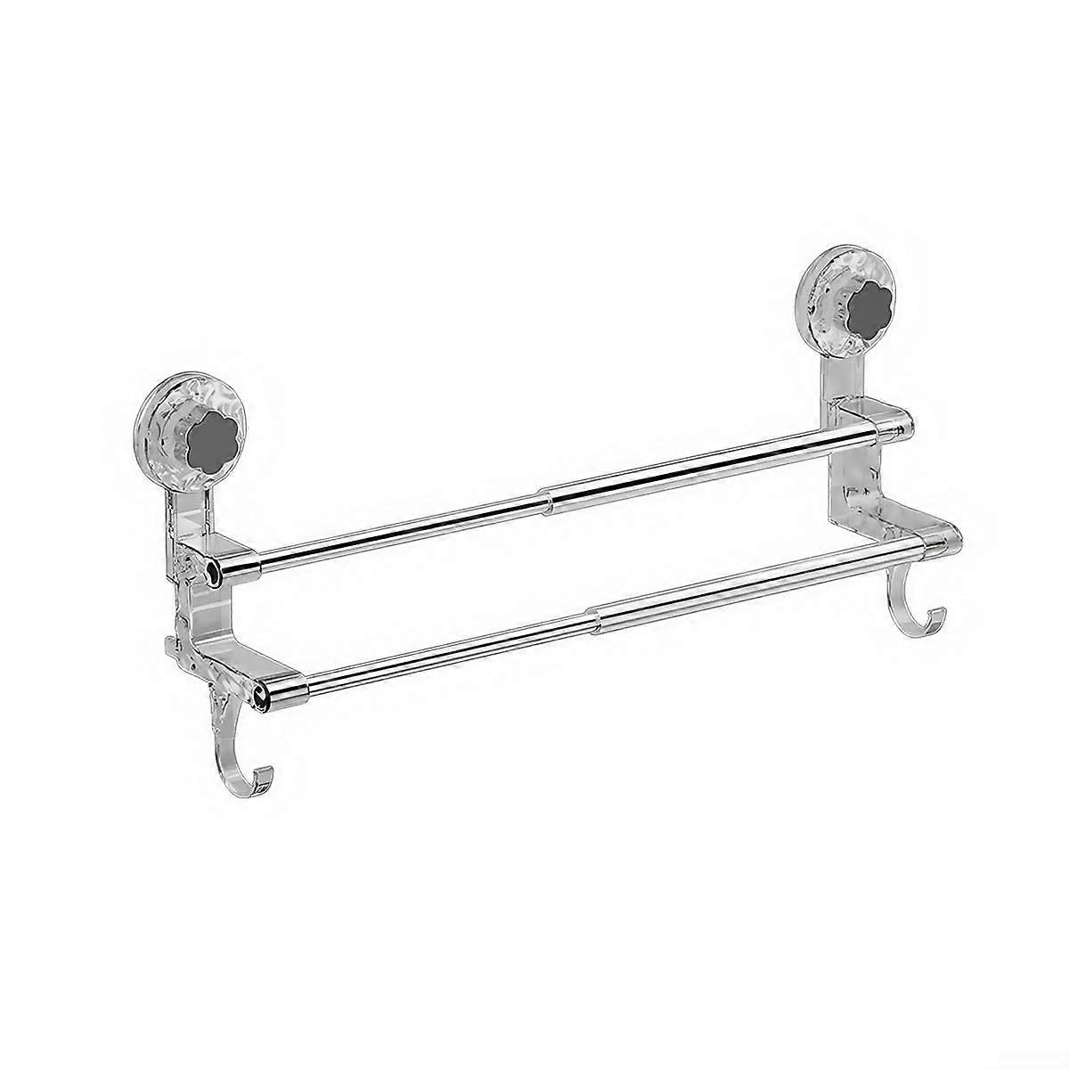 Adjustable Suction Cup Double Towel Bar for Bathroom Shower, No Drill Removable Rack 1931in, Transparent Gray