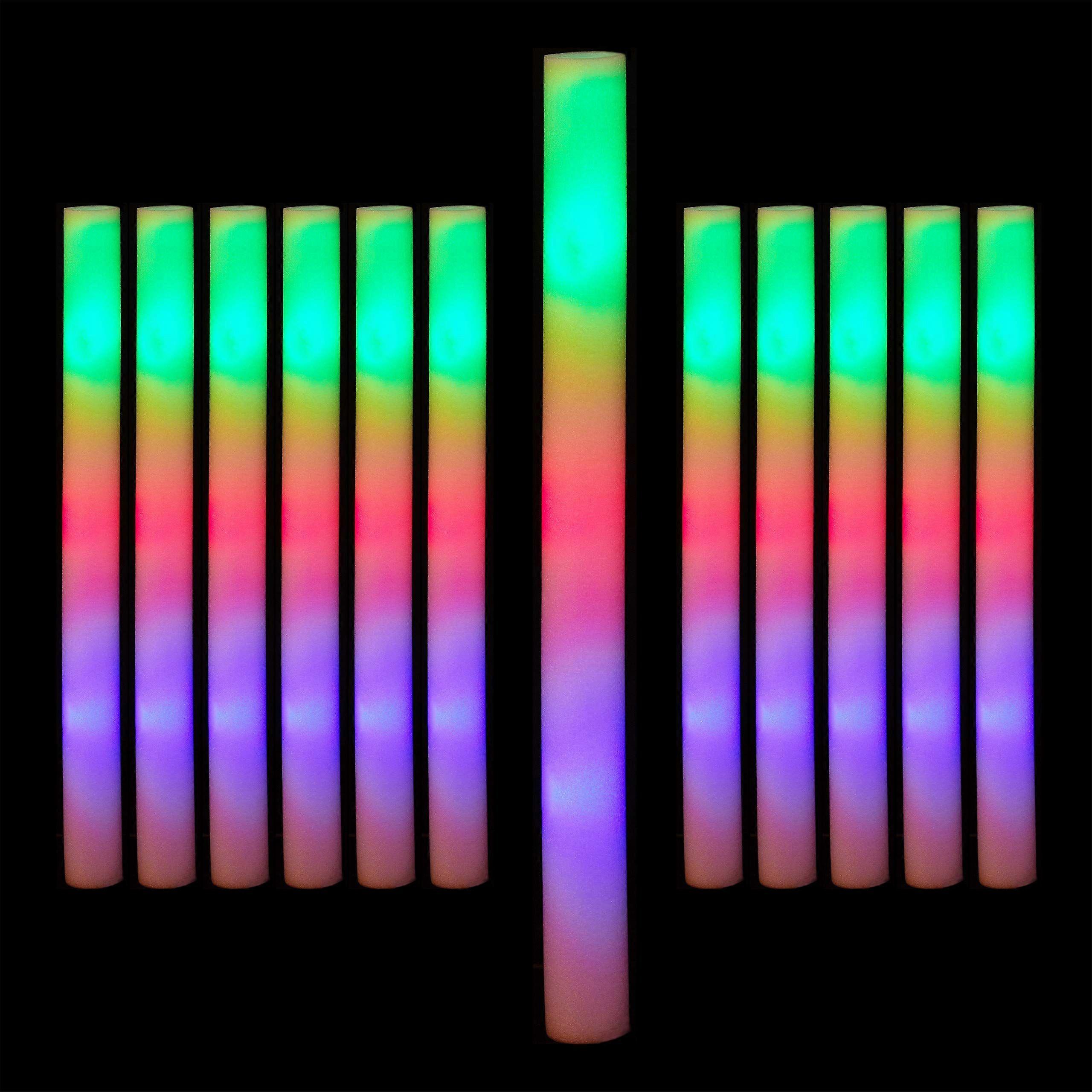 White glow sticks, flash sticks, 3 modes lights, foam, batteries included, party sticks, LED foam sticks 3 effects, set of 12