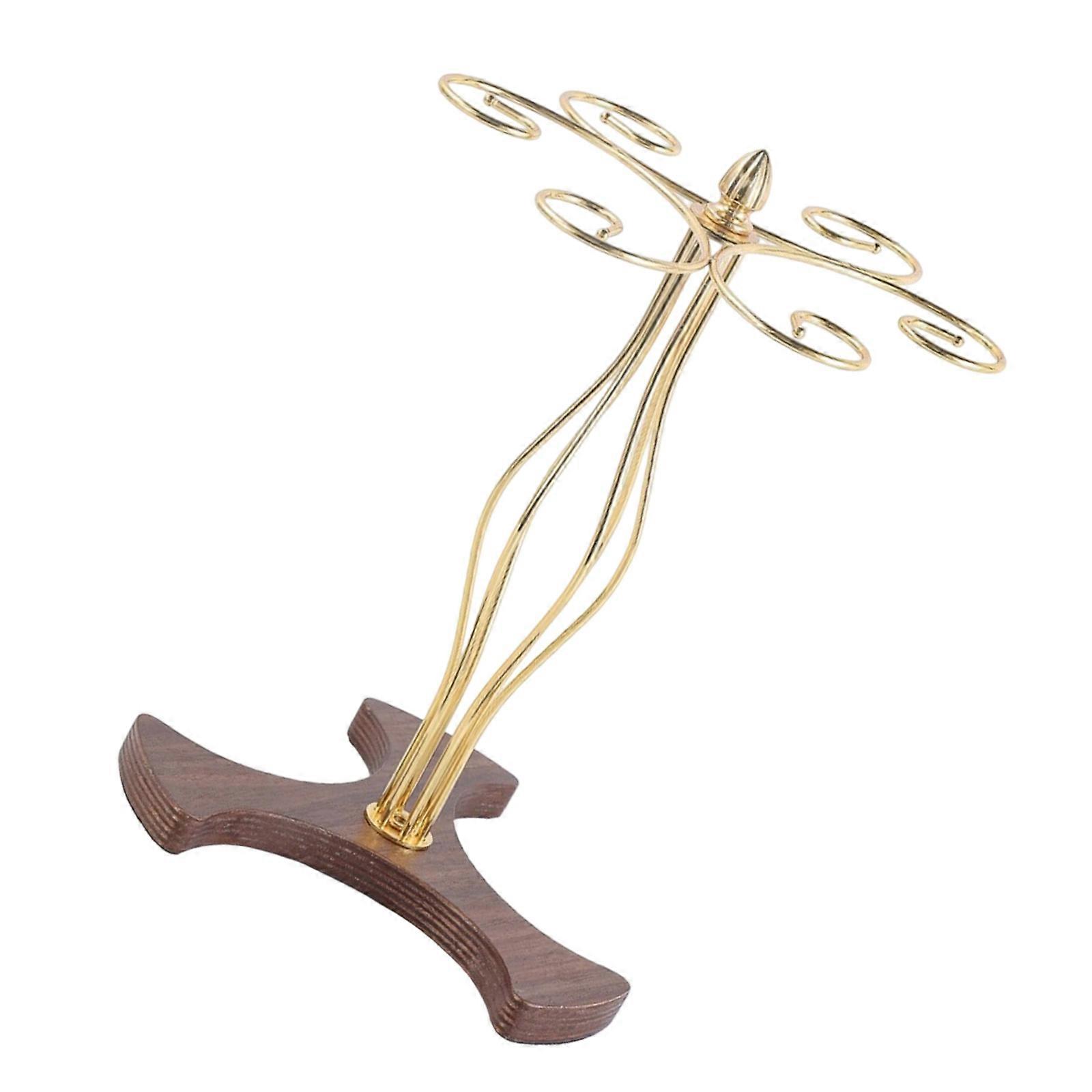 Freestanding Kitchen Stemwares Display Rack Creative Upside Down Hanging Shelf For Wine Glasses 6 Hooks Goblet Hanger  Gold