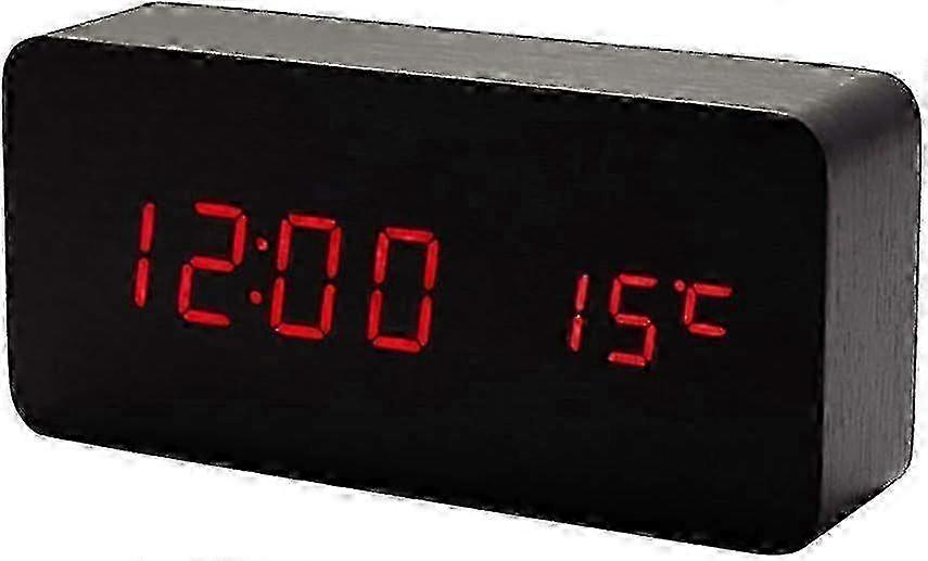 Wooden Digital Clock - Multifunctional LED Alarm Clock With Time/Date/Temperature Display