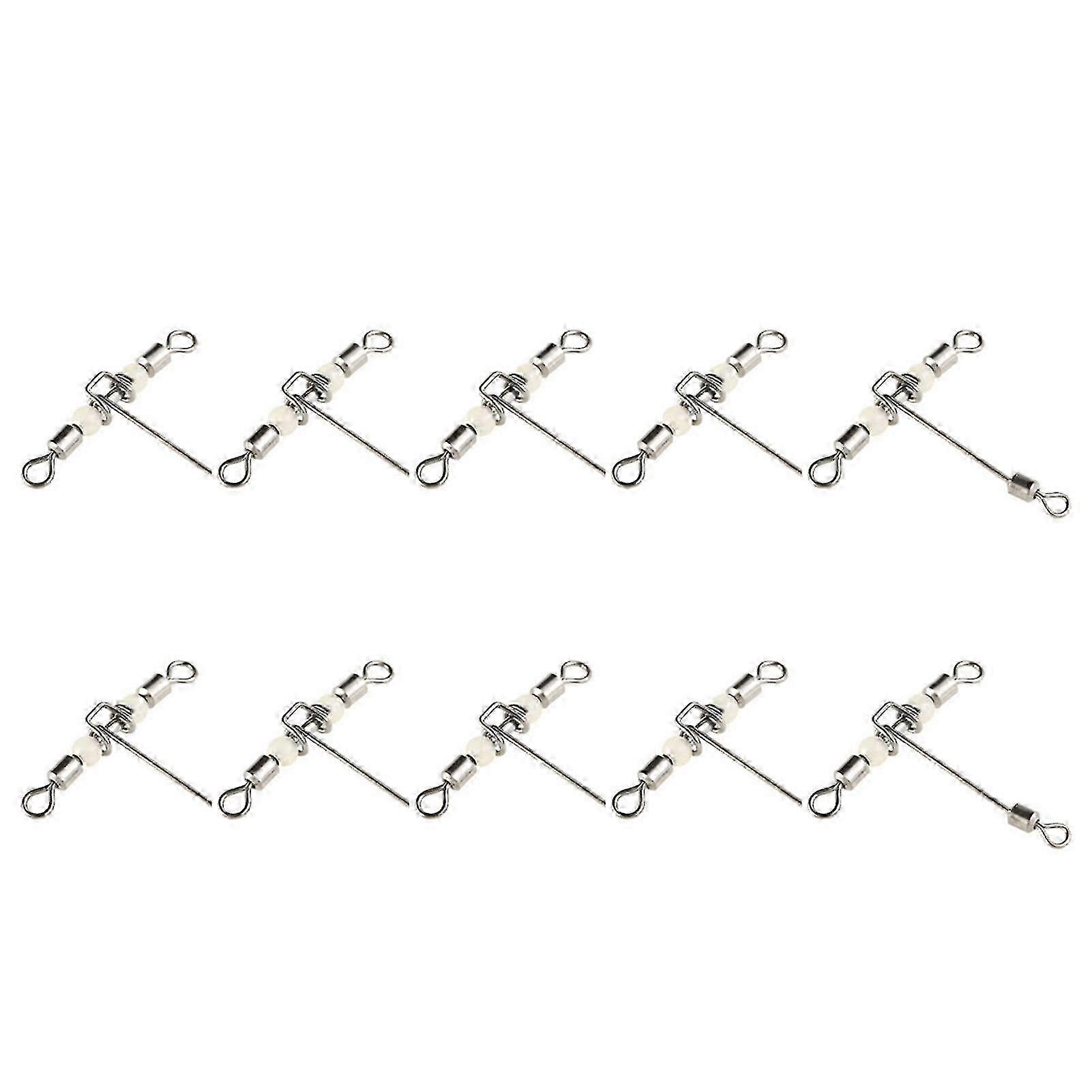 10Pcs 3 Way T-shape Carp Fishing Rolling Swivel Connectors with Luminous Beads