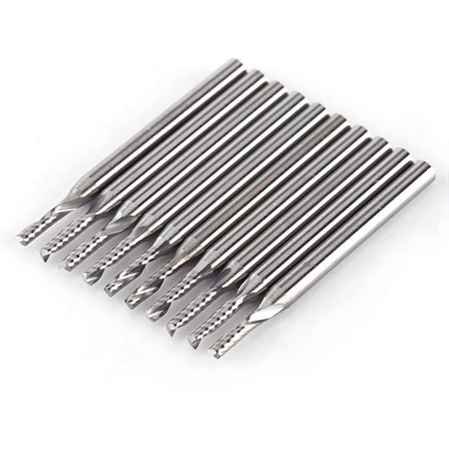 10pcs 1/8'' Shank Tungsten Carbide End Mill CNC Engraving Tools Single Flute Spiral Bit