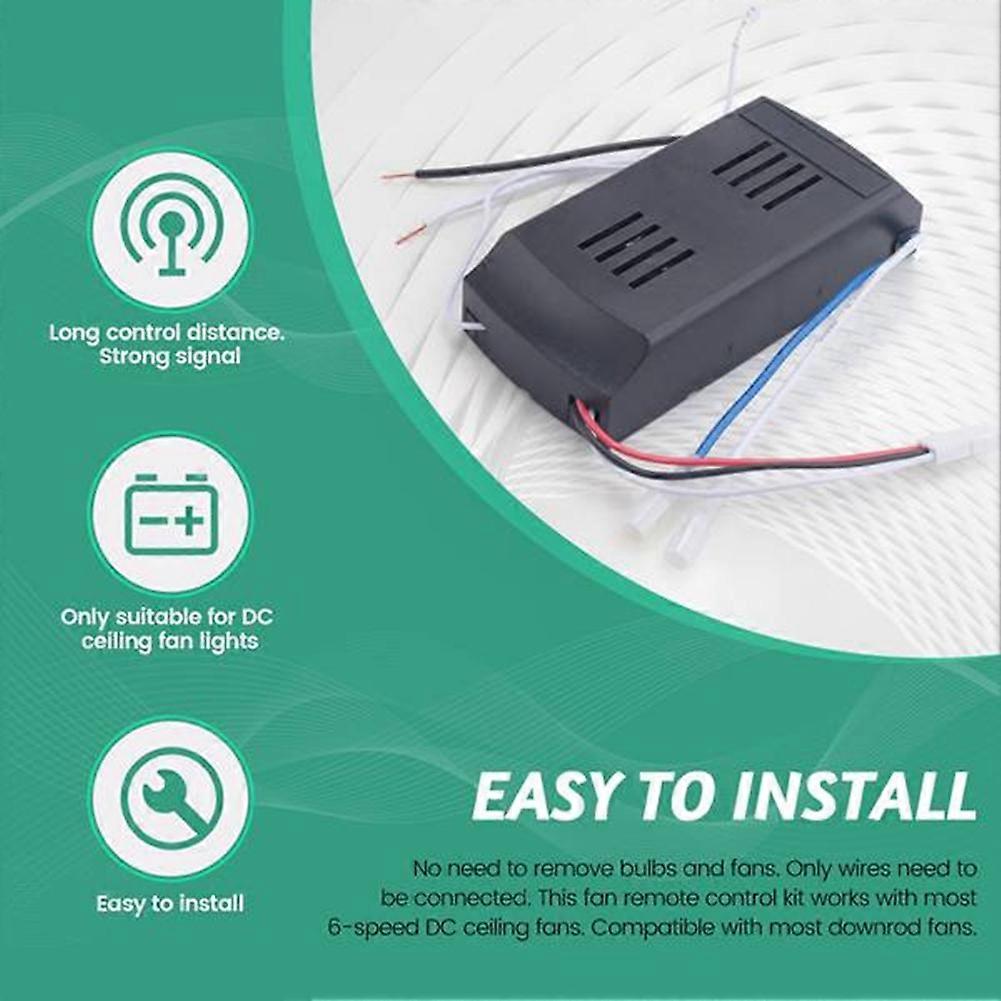 Universal Ceiling Fan Remote Control Kit Low Voltage 40w Dc Fan Light Driver Controller 6-Speed & Timing Remote