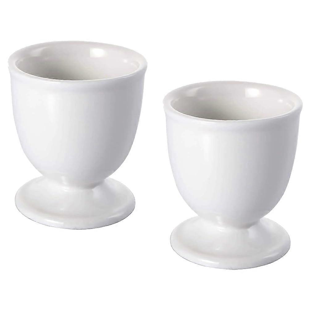 Ceramic Egg Cups Set of 2 White Egg Holders with Stable NonSlip Base for Breakfast