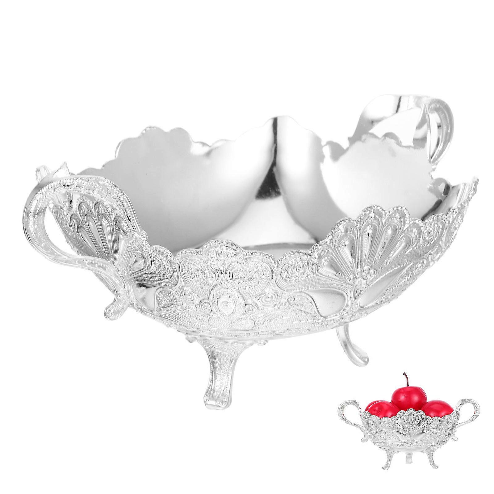 Footed Fruit Bowl Silver for Kitchen Countertop Decorative Fruit Bowl