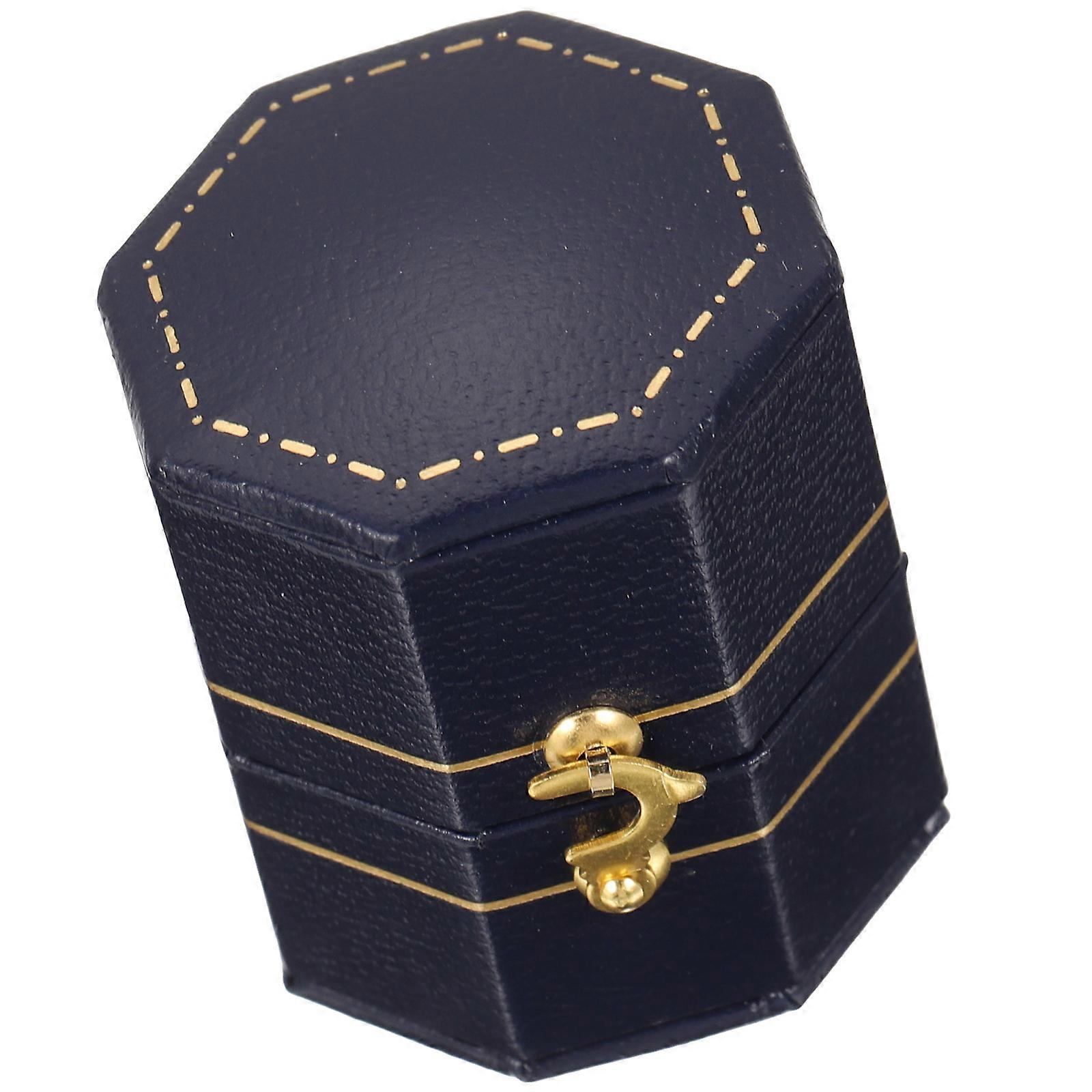 Dark Blue Octagonal Ring Box for Travel Portable Storage Case