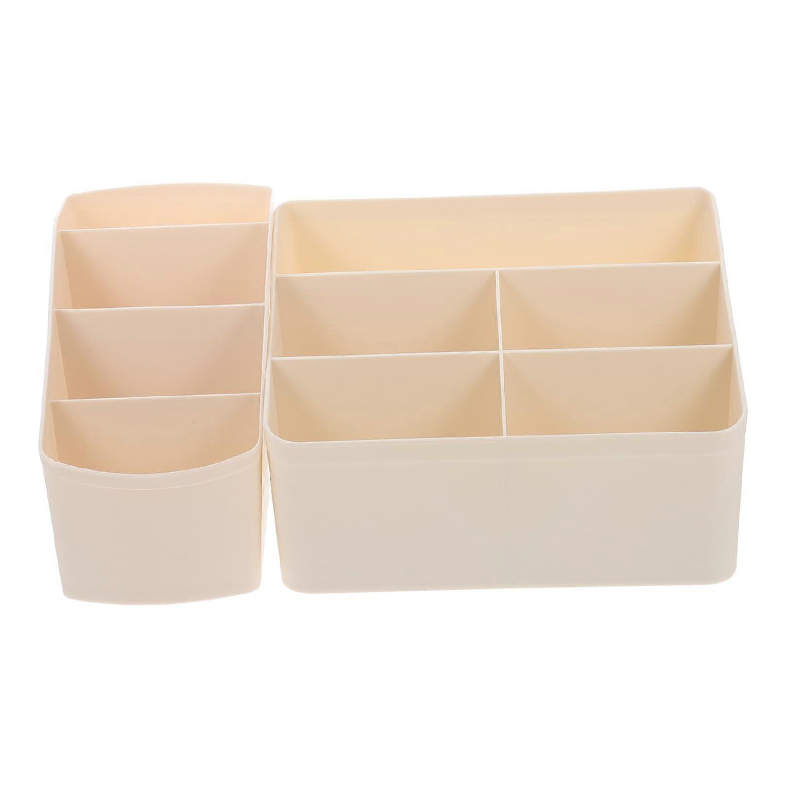 2pcs Desktop Makeup Organizer MultiGrid Cosmetic Storage Box with Compartments for Brushes and Accessories