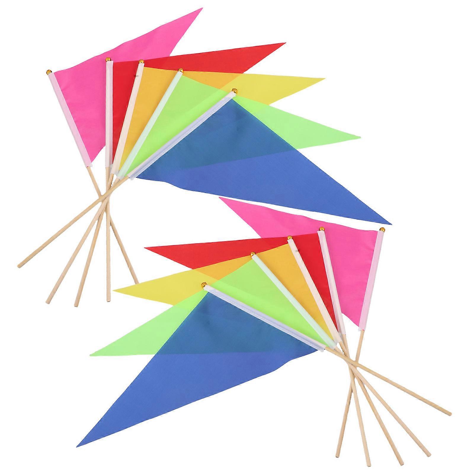 10Pcs Triangle Bamboo Handheld Flags for Advertising and Lawn Marking