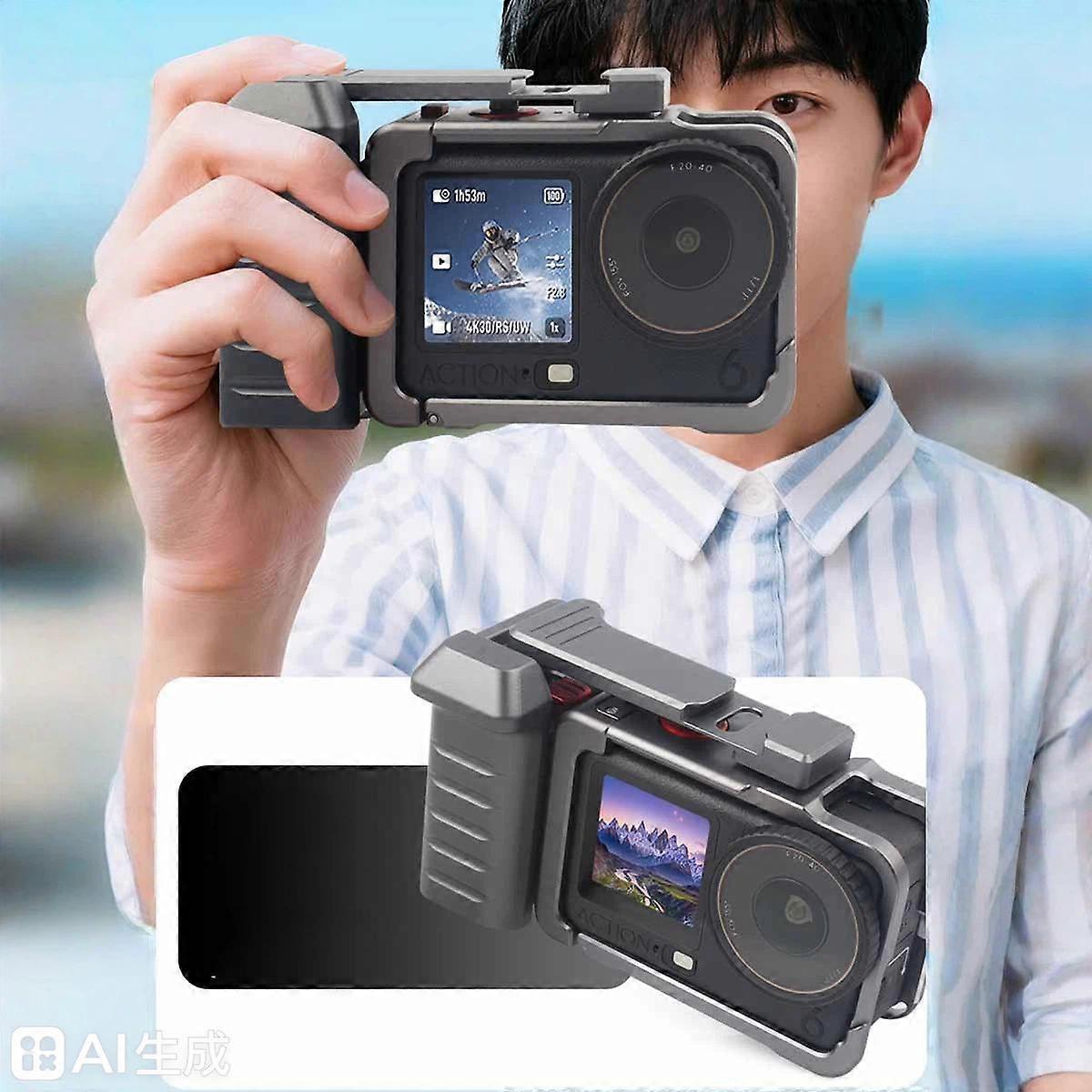 For DJI Osmo Action 6 Metal Frame Street Shooting Handle Set with Cold Shoe Interface Street Shooting Set