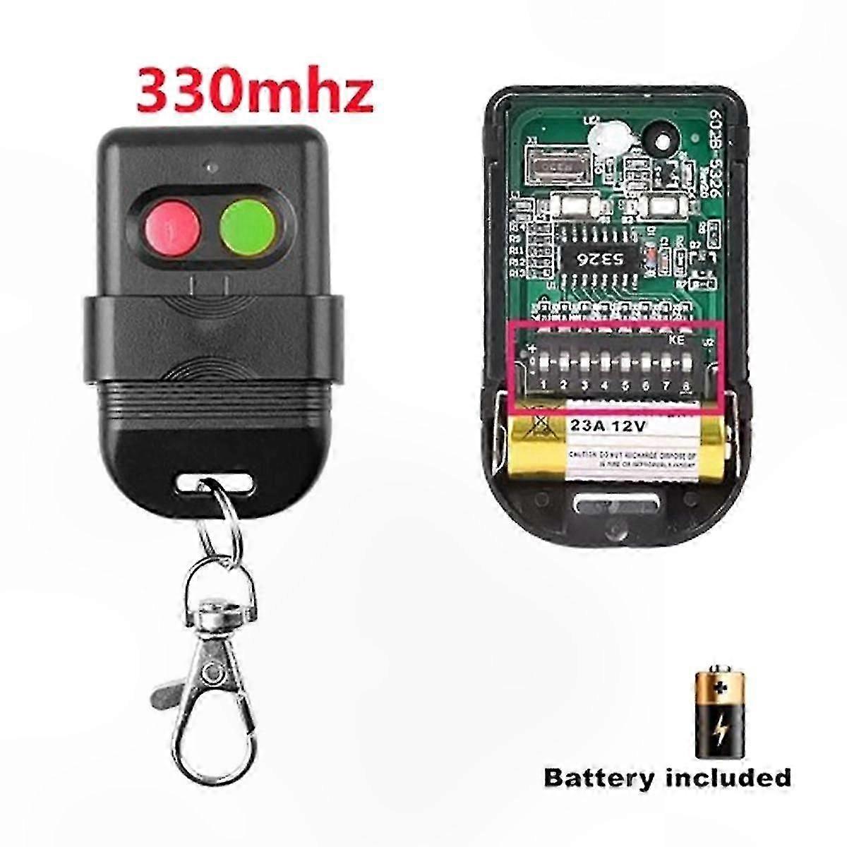 2-Channel 330MHz Fixed Code Remote Control with 8 Dip Switch for Gate and Garage Door Opener Copy Functionality