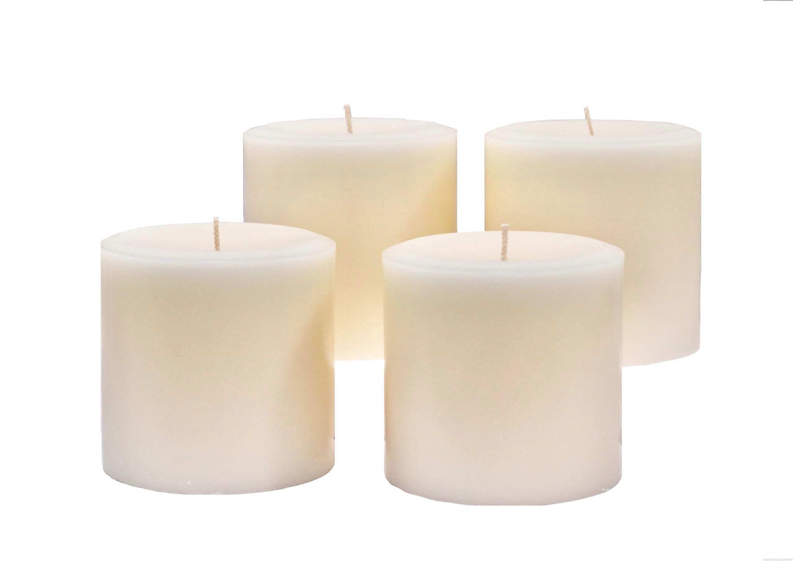Ivory Rustic Pillar Candles Set of 4 Large Unscented Handmade USA with Elegant LongLasting Burn