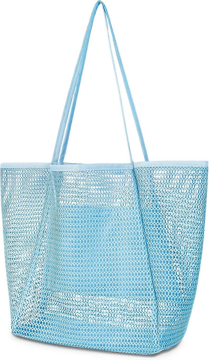 Mesh Beach Tote Bags for Womens,Large Causal Beach Hobo Bags for Beach Swimming Pools Beach Essentials Blue  Blue-14519