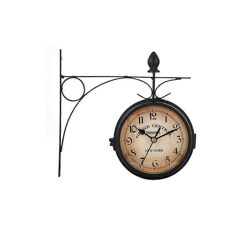 Durable Retro Garden Decoration Metal Clock Double Sided Wall Clock Outside Bracket