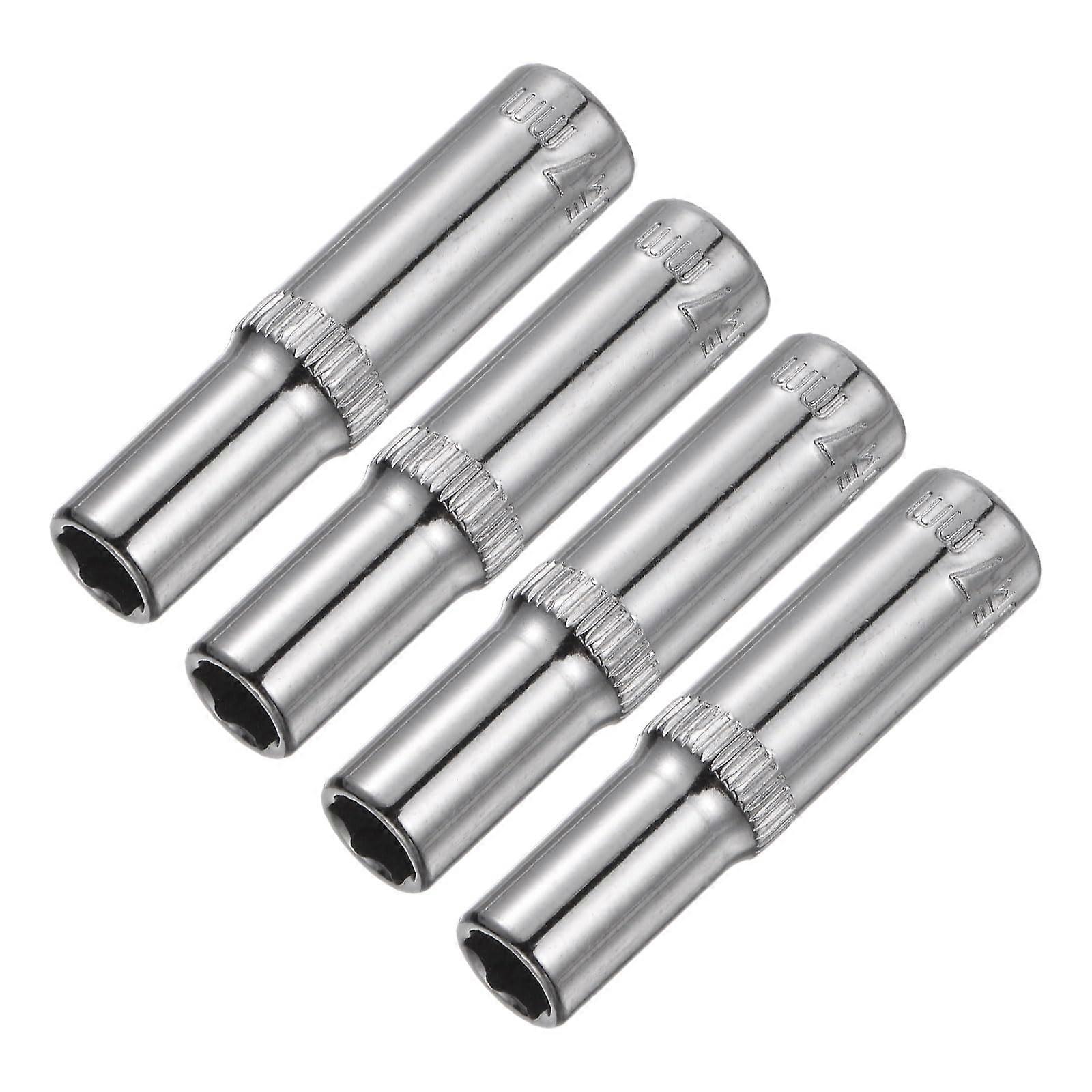 2pcs 1/4 Inch Drive 7mm Socket Set, 6 Point Shallow Socket, Chrome Plated for Automotive