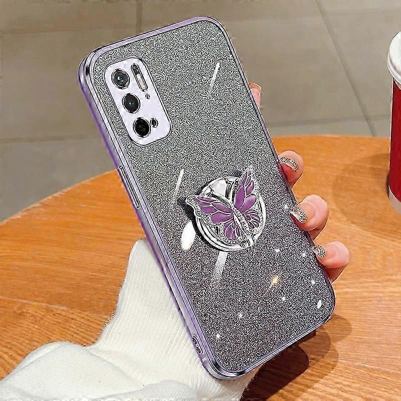 Plated Gradient Glitter Butterfly Holder TPU Phone Case