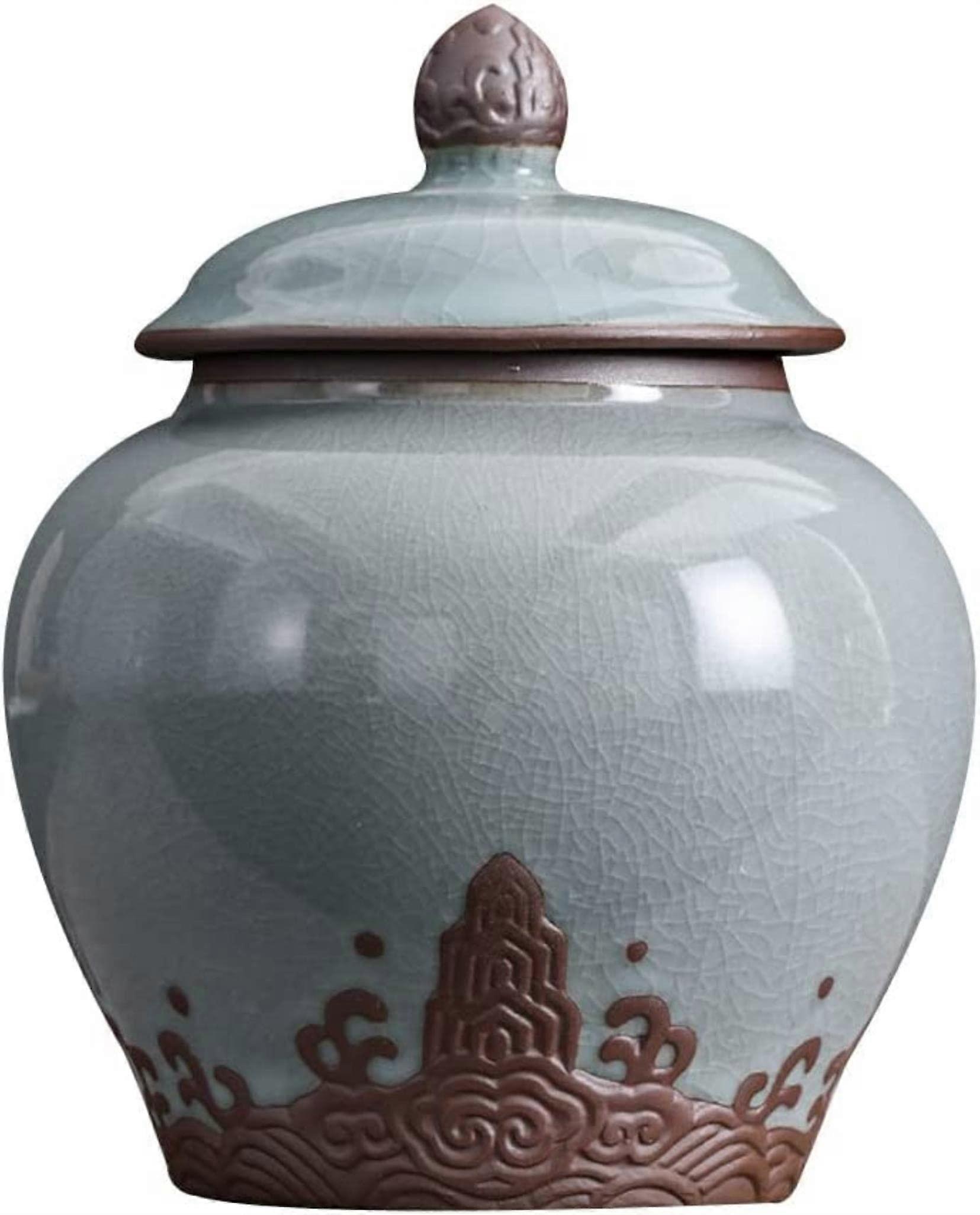 Ceramic Ginger Jar with Lid, Airtight Tea Storage Container, Wave Pattern Porcelain for Home Décor