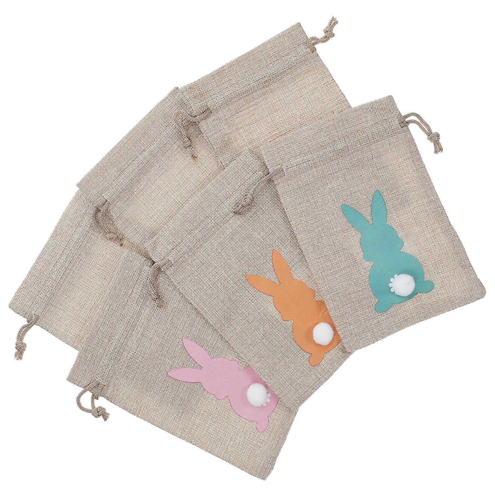Easter Bunny Burlap Drawstring Bags for Storage Use 6Pcs Reusable Sacks