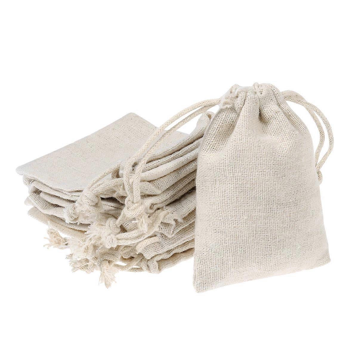 Rosenice Linen Jute Drawstring Sack Bag for Storage 10Pcs Beige
