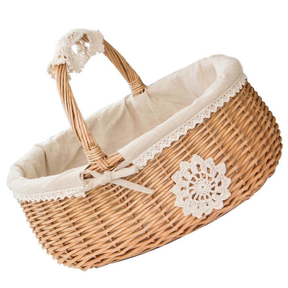 Fruit Storage Basket Portable Vegetable Storage Basket Handle Design Gift Packaging Linen Material 1Set