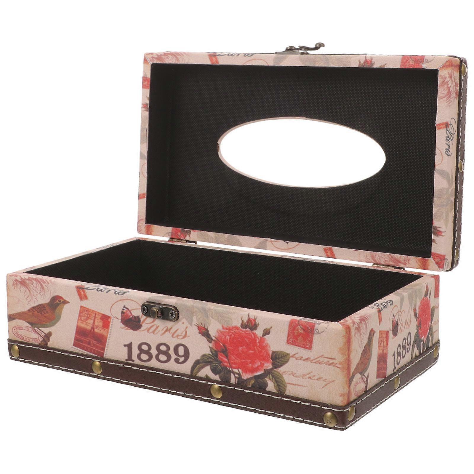 Retro Style Tissue Storage Box Home Use Smooth Tissue Pulling Decorative Wood 1Pcs