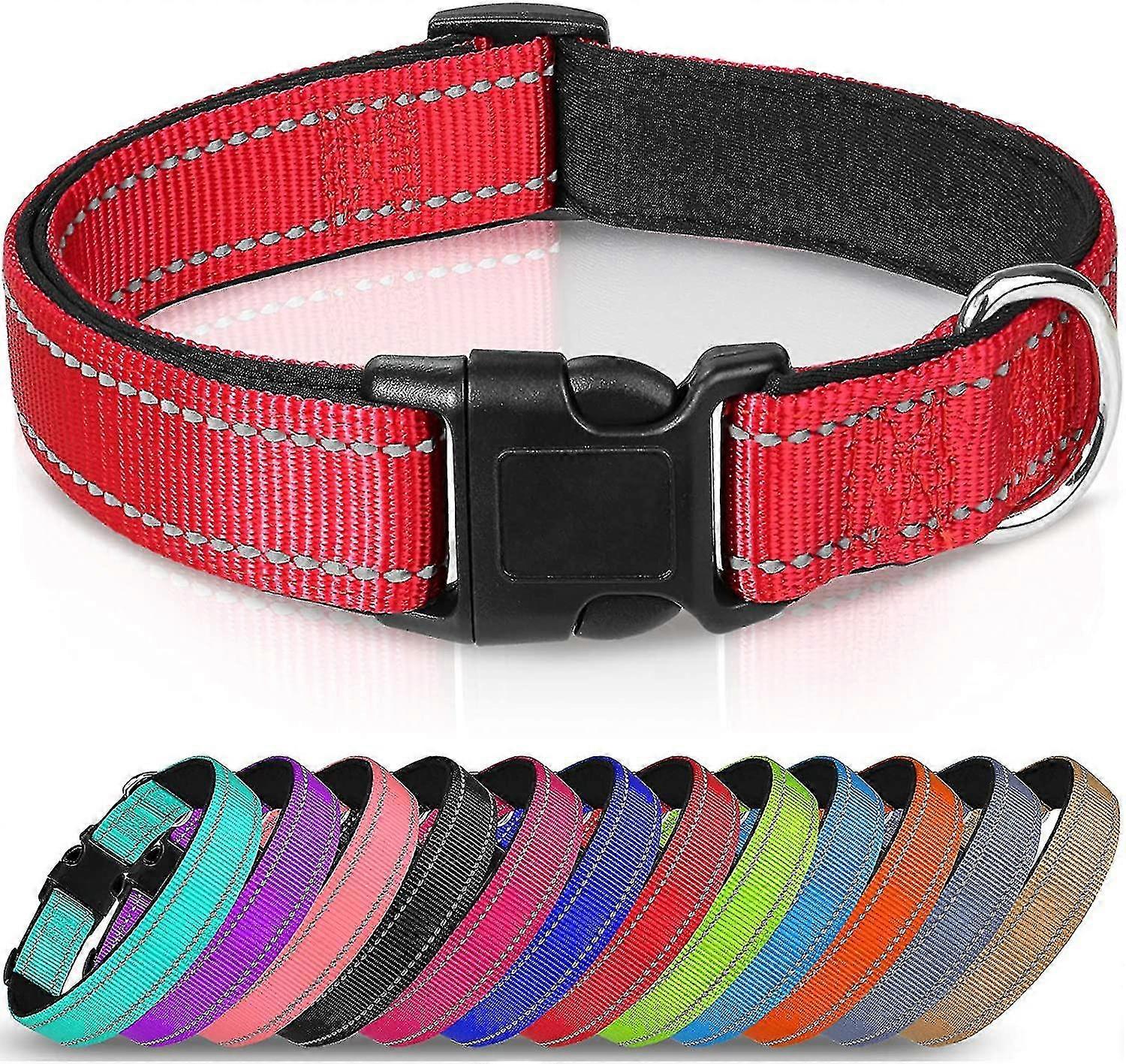 Reflective Dog Collar, Rubber Nylon Pet Collar, Adjustable 26s