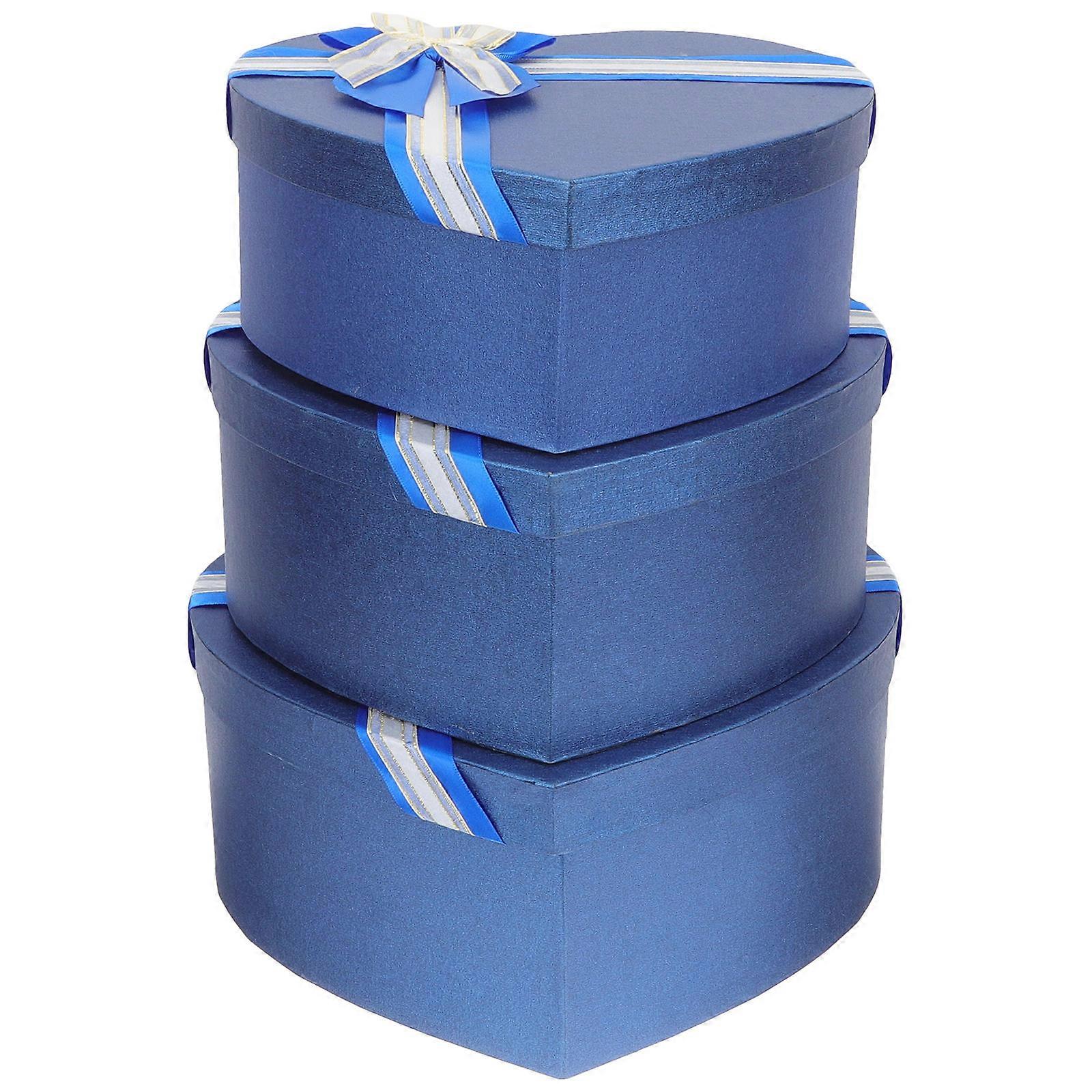 Heart Shape Gift Box for Storage 3Pcs Blue Paper Package