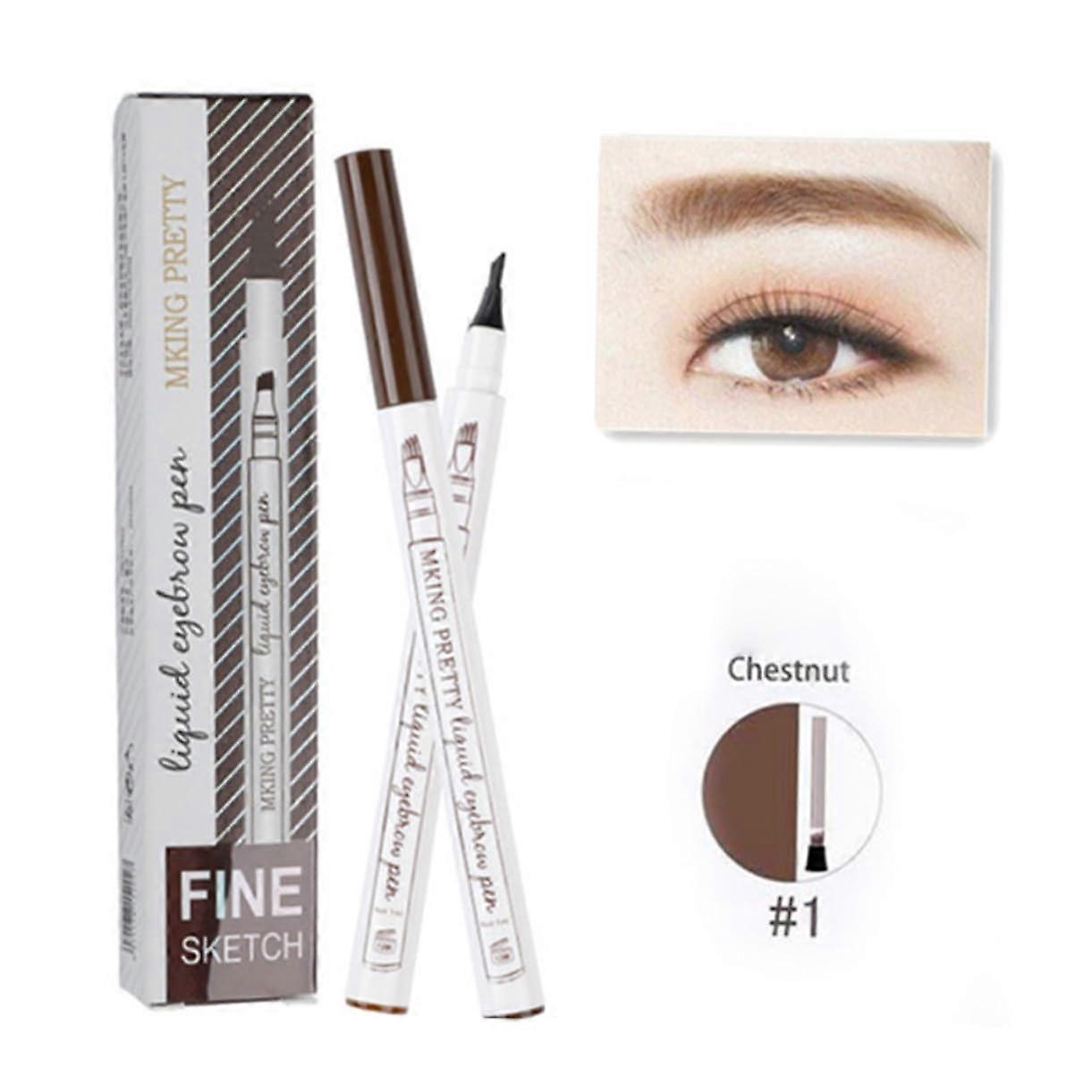 Microblading Eyebrow Pencil Set 4 Tip Waterproof Long Lasting 3D Hair Effect Brown Chestnut