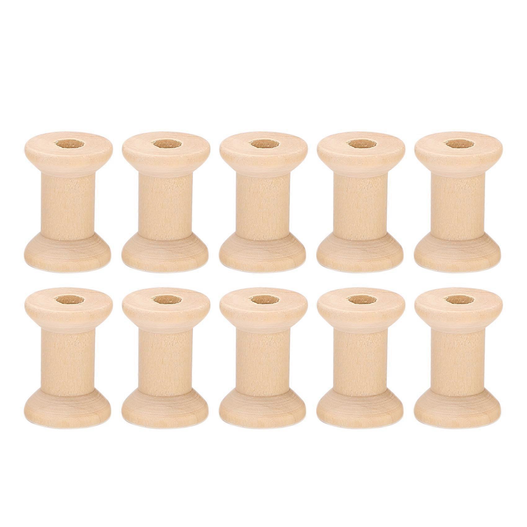 10Pcs Wooden Empty Thread Spools Natural Color 29mm x23mm