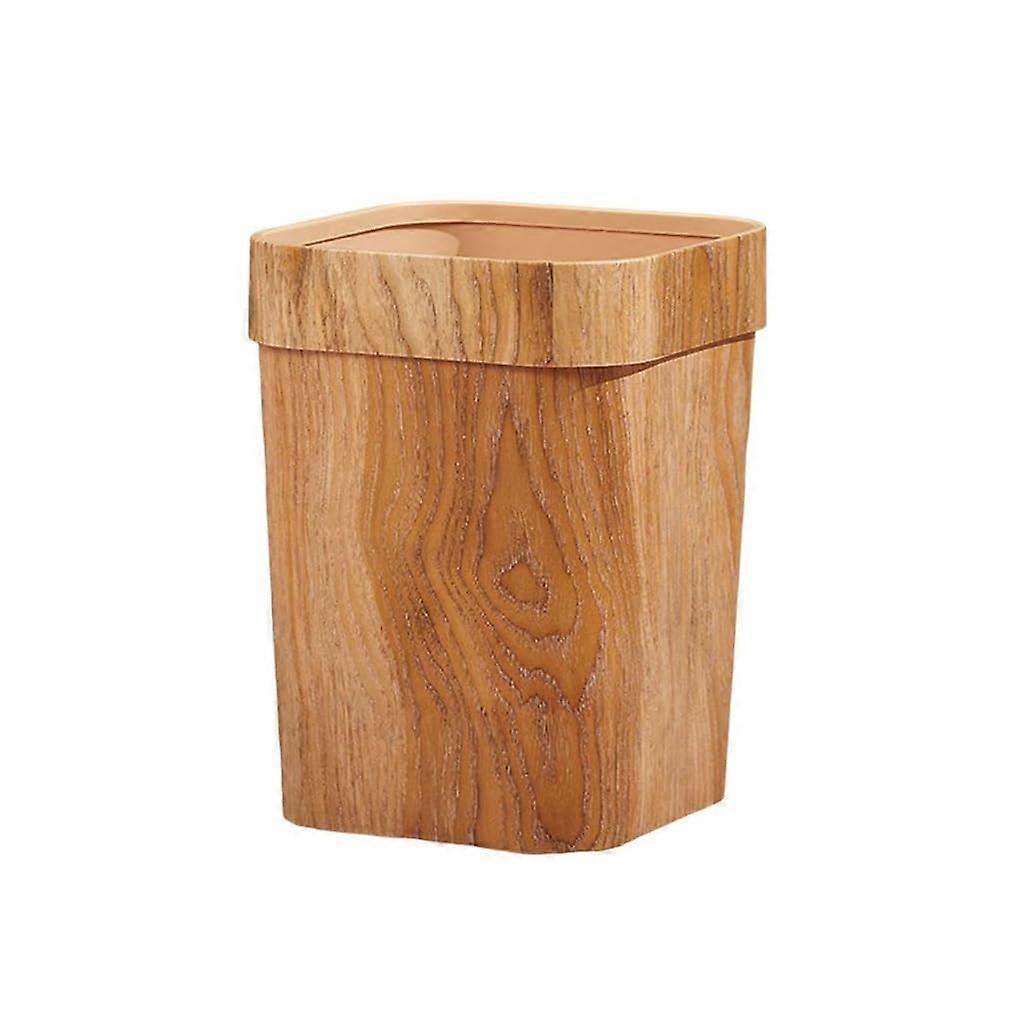 Wood Grain Rectangular Trash Can SpaceSaving ABS Plastic Small Waste Basket for Bathroom Bedroom Office