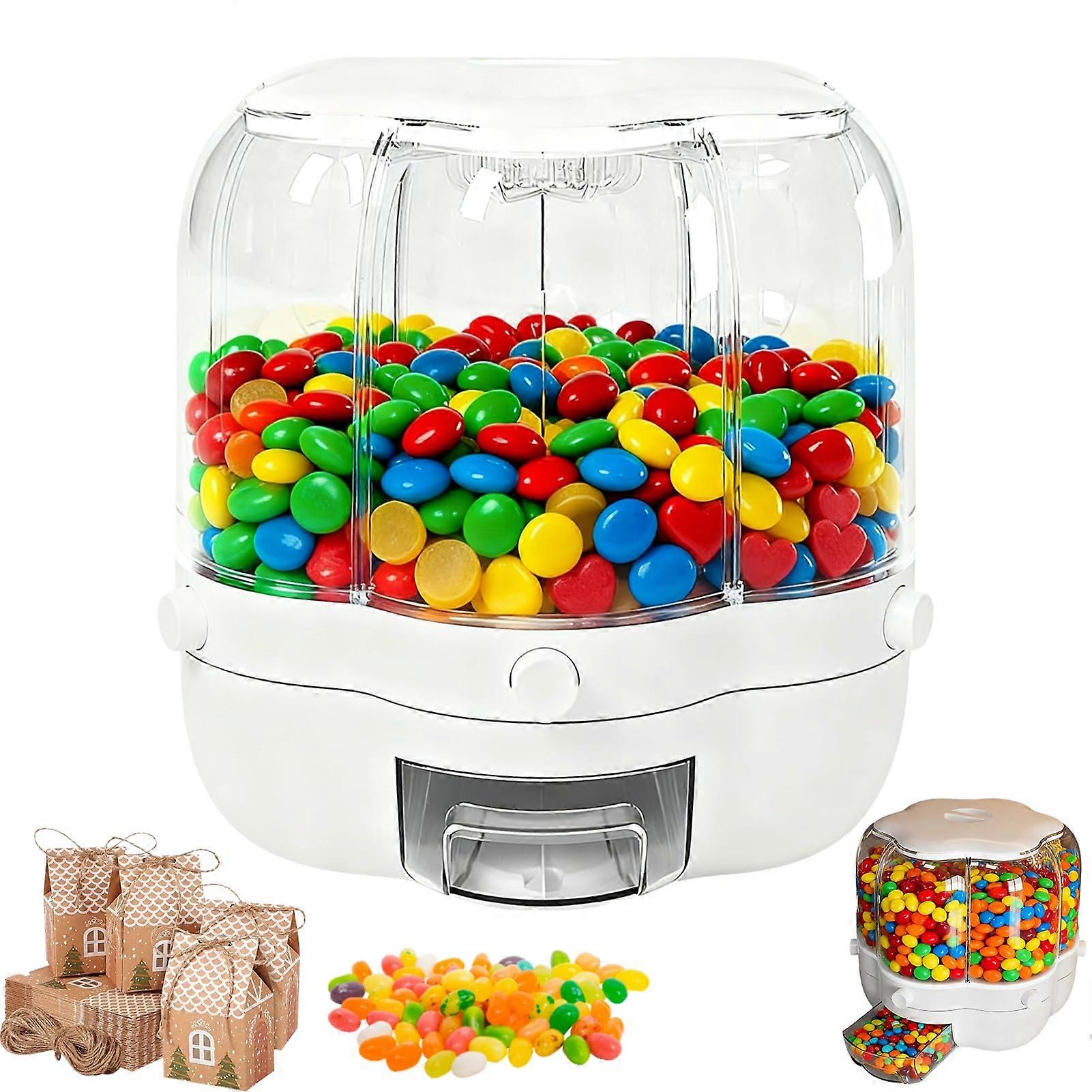 Snack Dispenser 360° Rotating Base with Six Compartments, 10L Candy Storage Container for Snacks