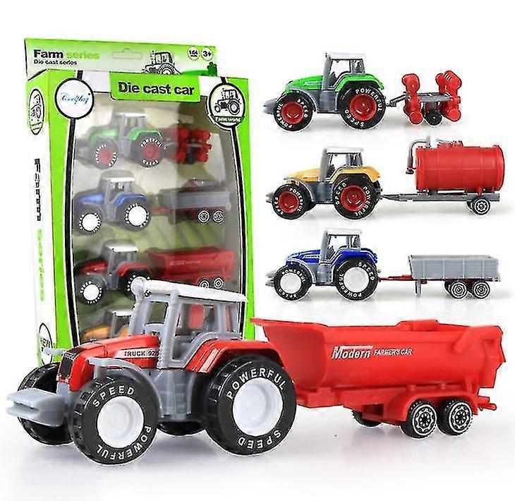 4pcs Pull Back Sliding Alloy Agricultural Vehicles, Simulation Farm Tractor Model