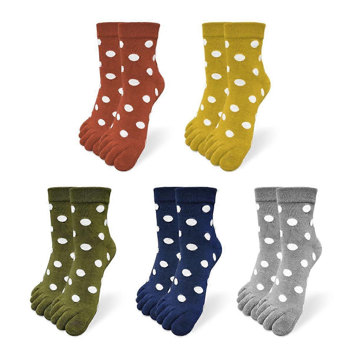 5pcs Ladies' Polka Dot Toe Socks - Short Ankle, Adorable & Comfortable Design