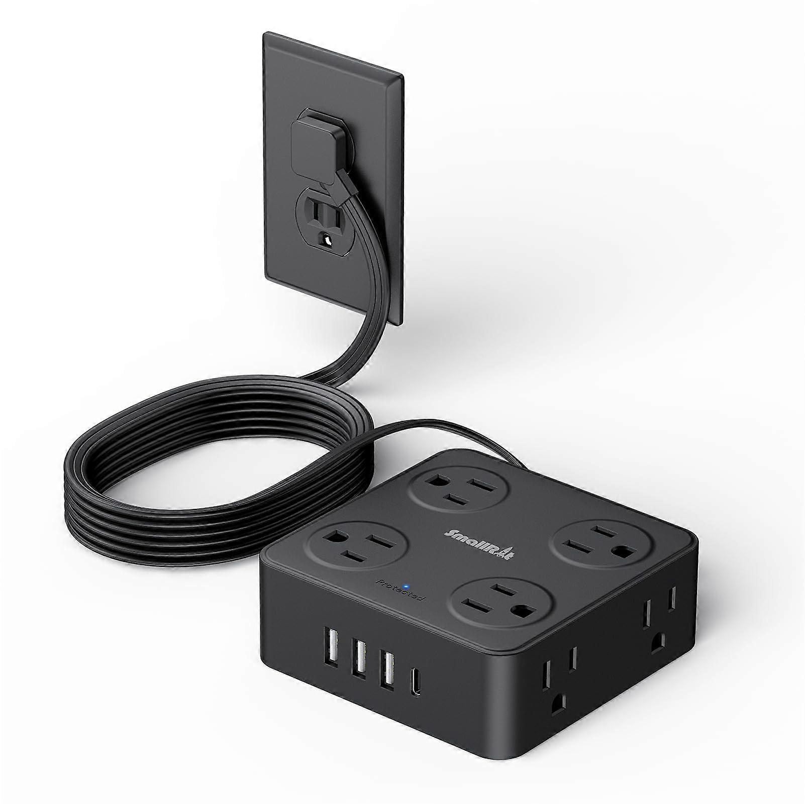 Flat Power Strip with USB C, SpaceSaving Slim Extension Cord for Home Office MultiDevice Charging