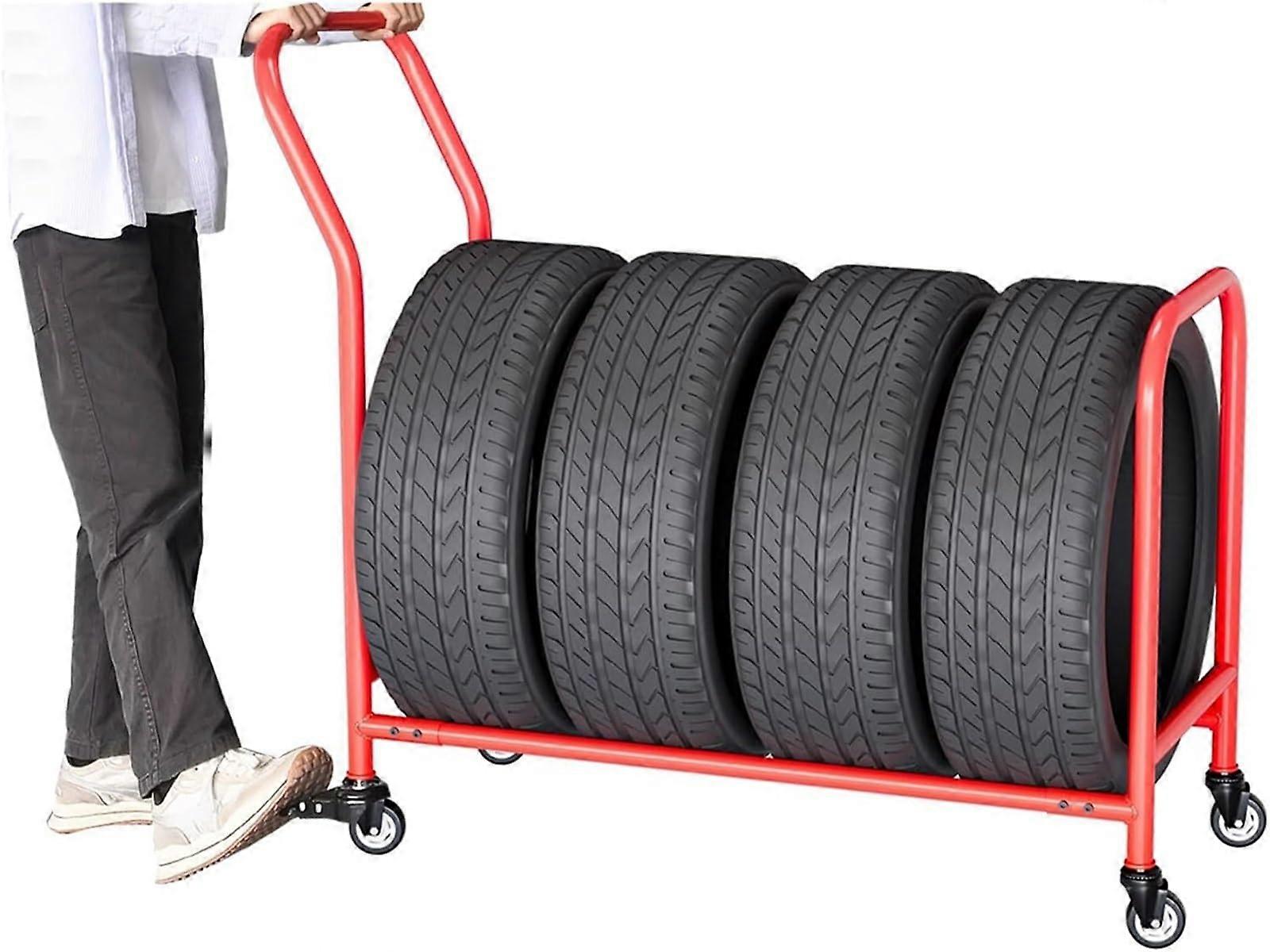 Heavy Duty Rolling Tire Storage Rack with Wheels, Lockable Casters, SpaceSaving Garage Organizer