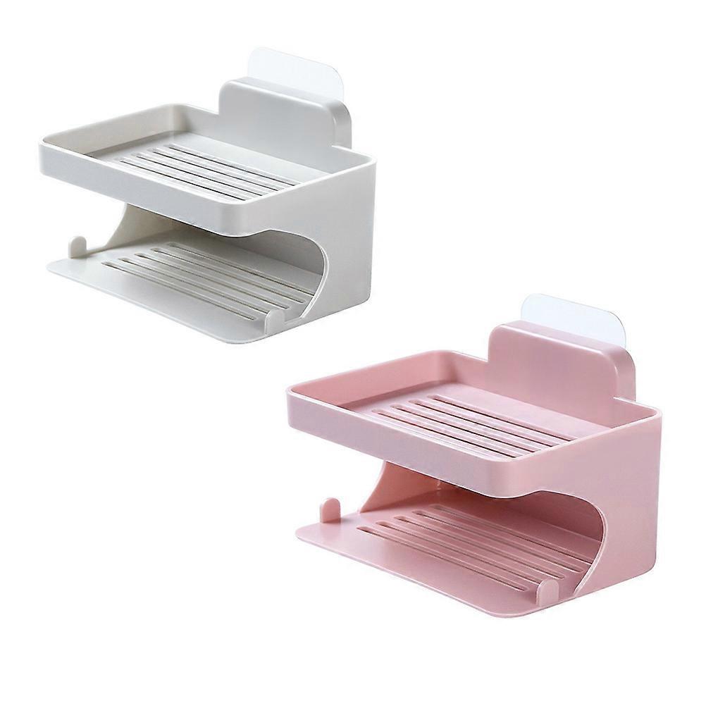 Grey Soap Drainer Box for Holding Soap 1Pcs Wall Mounted with Double Layer