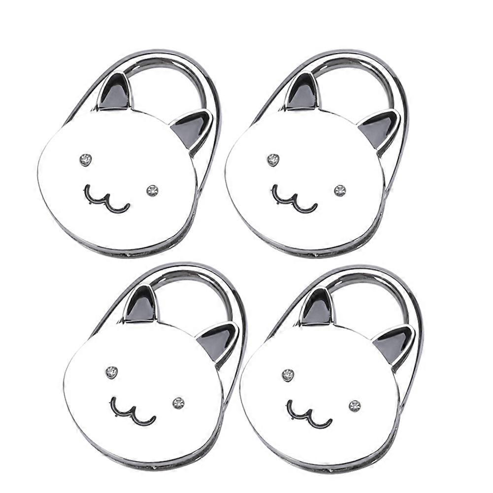 Cat Cartoon Foldable Silver Tone Handbag Hook Antislip