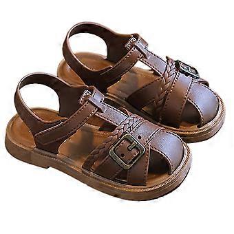 Sandali da bambina/bambino aperti in punta, traspiranti, stile principessa, non piatti, estivi, da spiaggia, leggeri, con suola in gomma, marroni, 15-18 mesi
