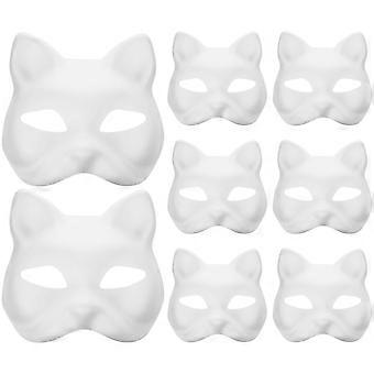 8pcs White Cat Face Masks DIY Handmade Masks Masquerade Supplies for Party