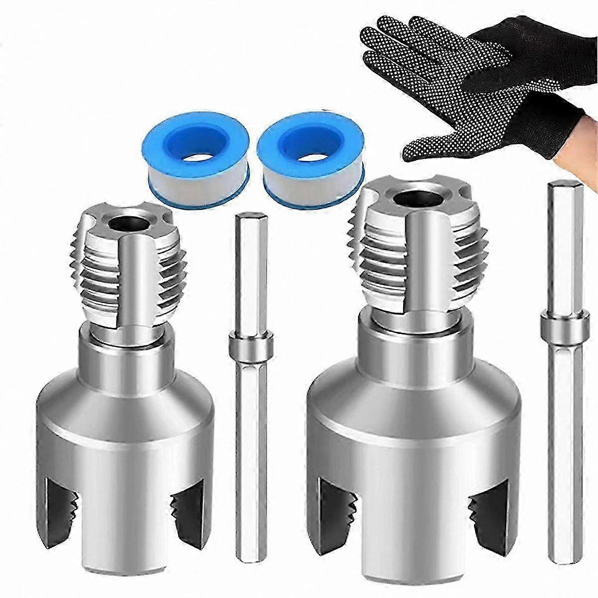 2-Pack PVC Pipe Threader with Integrated Internal & External Threading for 1/2", 3/4" Dies