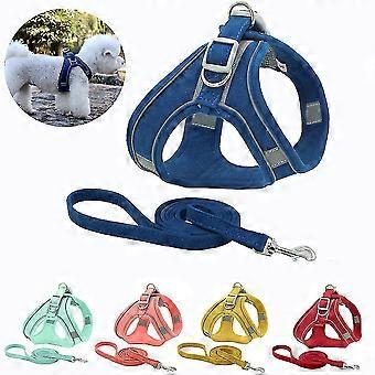 Small Medium Large Dog Warning Reflekterende sele Polstret vest og Front Nylon Bly Justerbar Chest Strap Safety-Navy/XS