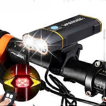 Faro anteriore USB per bici 2led / 5led torcia elettrica per bicicletta Lampada da ciclismo a batteria ricaricabile incorporata con luce posteriore di avvertimento di sicurezza